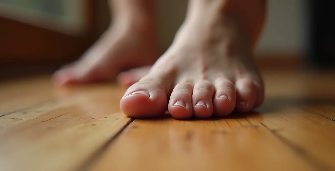Gros plan sur des mains testant délicatement la mobilité du gros orteil